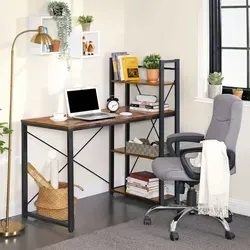 Vasagle Schreibtisch mit Regalböden 119,3 cm x 120 cm x 60 cm Braun-Schwarz
