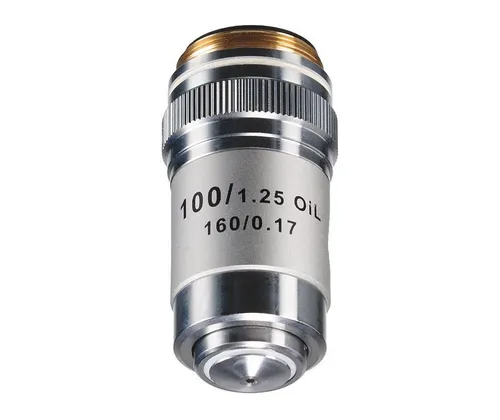 BRESSER Achromatisches 100x Öl-Objektiv für Mikroskope - Hochwertiges 100x Öl-Objektiv für BRESSER Mikroskope, ideal zur Vergrößerung mit Immersionsöl, perfekt für präzise wissenschaftliche Beobachtungen.