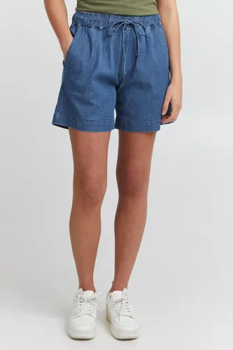 OXMO OXLillith Damen Jeans Shorts - Mid Blue Denim, Größe 38 - Damen-Shorts aus hochwertigem TENCEL Lyocell für nachhaltigen Tragekomfort, Regular Fit mit gekrempeltem Saum und elastischem Bund, ideal für sommerliche Outfits.