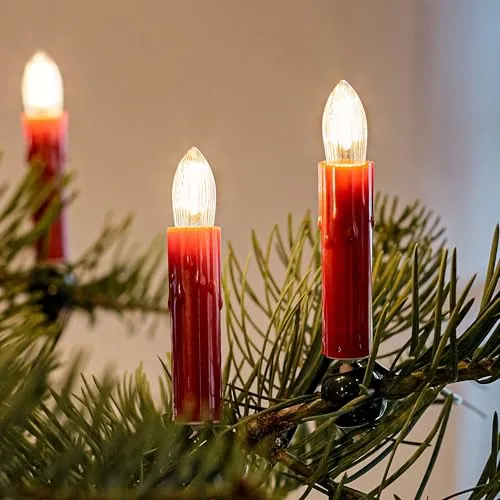 hellum Lichterkette Kerzen innen LED-Filament Wachstropfen rot, 15 Kerzen