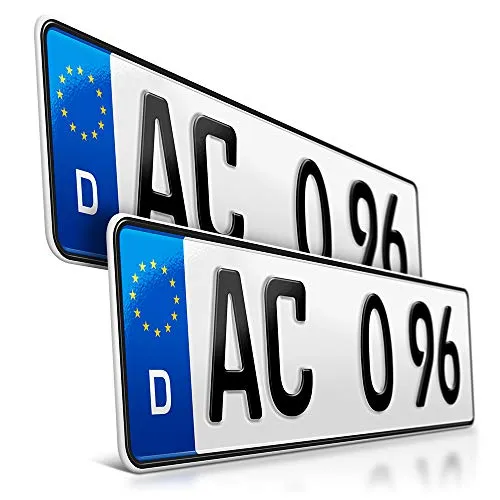 schildEVO 2 Kfz Kennzeichen | 420 x 110 mm | DIN-Zertifiziert – EU Wunschkennzeichen mit individueller Prägung | PKW Nummernschilder | Kurze Autokennzeichen | Auto-Schilder | DHL-Versand