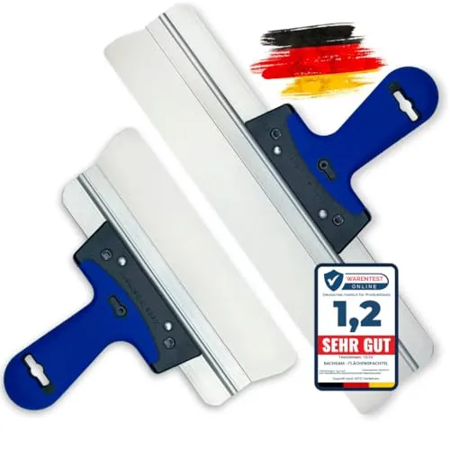 BACHSAM® Flächenspachtel Set 400mm & 250mm, trockenbau Spachtel werkzeug Set, Flächenglätter zum Spachten, Verputzen mit ergonomischem und rostfreiem edelstahl, glättspachtel Made in Germany (25,40cm)