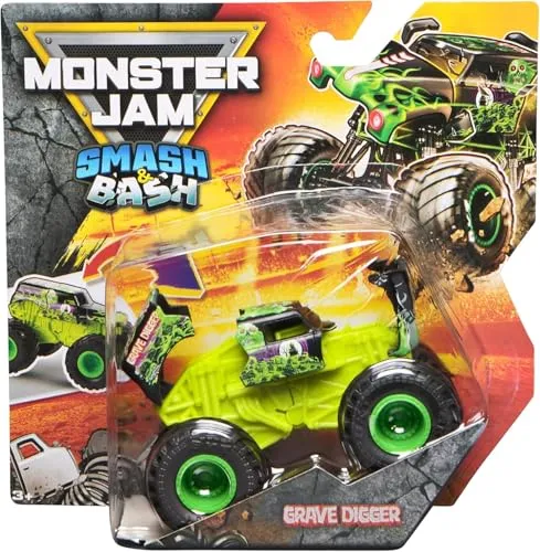 Monster Jam Grave Digger Smash&Bash Die-Cast Monster Truck-Real Action Crash Reset Fahrzeug, Maßstab 1:64, Serie 01