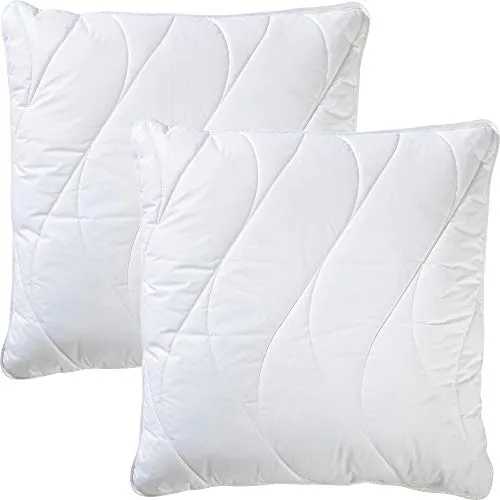 Erwin Müller Kopf-Kissen Lech, Inlett mit Faserfüllung, 2er-Pack weiß Größe 80x80 cm - optimaler Feuchtigkeitsabtransport, pflegeleicht, waschbar, in ergonomischer Wellensteppung