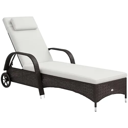 Outsunny Sonnenliege Polyrattan, Metall, Polyester - Mobile Gartenliege aus witterungsbeständigem Polyrattan und robustem Metall. Genießen Sie entspannte Stunden im Freien mit stilvollem Design und hoher Stabilität.