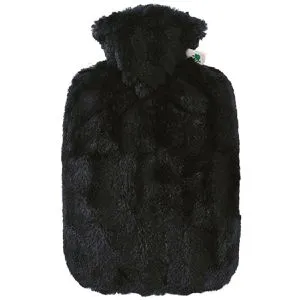 Hugo-Frosch Wärmflasche Klassik Tierfelloptik, 1,8 Liter, schwarz, aus PVC, mit abnehmbarem Hochflor-Flauschbezug