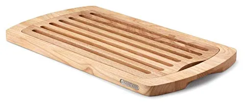 Continenta Brotschneidebrett aus Gummibaumholz 45x26cm - Schneidebrett aus robustem Gummibaumholz, hygienisch und pflegeleicht mit herausnehmbarem Einsatz für einfaches Reinigen.