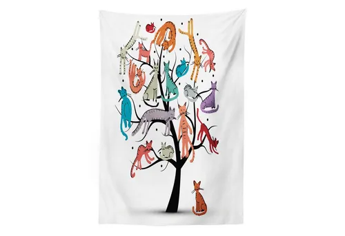 Abakuhaus Wandteppich aus Weiches Mikrofaser Stoff Für das Wohn und Schlafzimmer, rechteckig, Bunt Kratzbaum mit Kätzchen