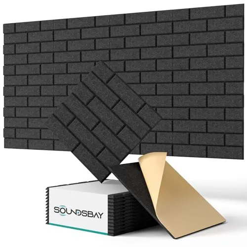 Produktbild Akustikplatten selbstklebend 12 Stück, Schalldämmung Schallschutz Wand hoher Dichte Ziegeltyp Schallschutzplatten für Akustische Behandlung und Wanddekoration 30x30x0.9cm (Schwarz)