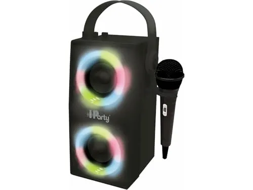 LEXIBOOK Iparty ® Tragbarer Bluetooth®-Lautsprecher mit Mikrofon und Lichteffekten - Lautsprecher für unvergessliche Partys, tragbar mit 1200 mAh Akku und vielseitigen Anschlussmöglichkeiten. Ideal für Zuhause oder Unterwegs!