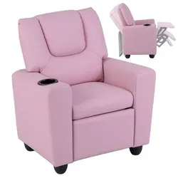 COSTWAY Kindersofa, Kindersessel mit verstellbarer Rückenlehne & Fußstütze rosa