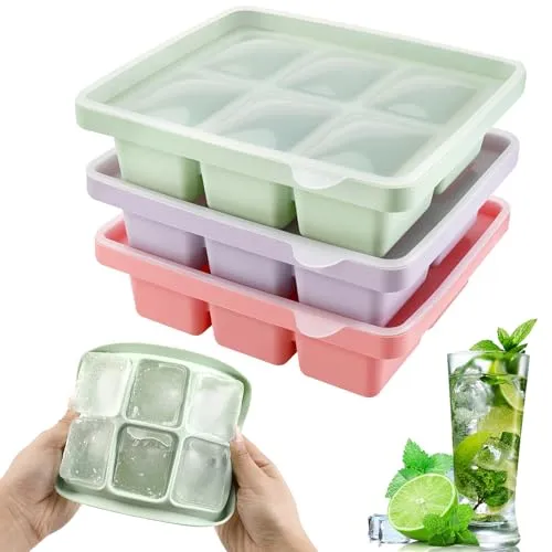 Litimkat 3 Stück Eiswürfel, Silikonschale, groß quadratisch 4,8cm,stapelbar