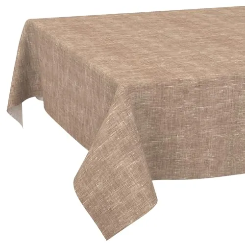 Tischdecke abwaschbar Tischtuch Tafeldecke Tischwäsche Leinen Baumwolle Leinenoptik Wasserdicht Pflegeleicht Fleckenschutz 90x130cm Hellbraun
