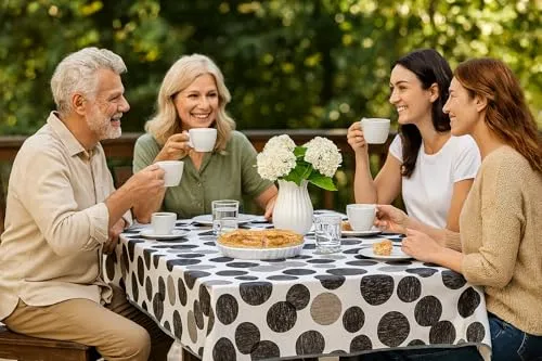 texpot Wachstuch 110 x 140 cm mit Kreise abwaschbar mit Saum Polyester Gartentischdecke