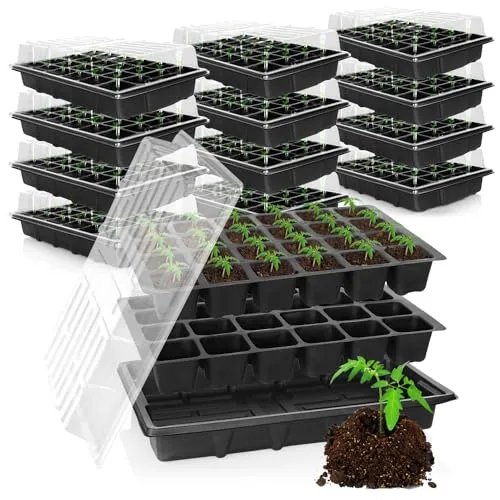 com-four® 48-teiliges Anzucht-Set, Set mit Wasserwannen, Gewächshausdeckel und Topfplatten mit 576 Zellen zum Anziehen von Pflanzen im Innenbereich (048-teilig - Anzuchtset 38x25cm)