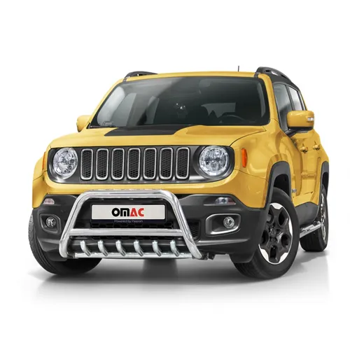 OMAC Frontbügel für Jeep Renegade 2014-2024 - Robuster Frontschutzbügel aus rostfreiem Stahl in Silber, idealer Schutz für die Frontpartie und optimaler Sitz für Jeep Renegade Modelle. Einfache Montage und geprüfte Qualität.