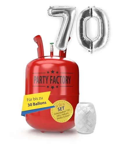 Party Factory – Helium Gasflasche 200L im Set mit XXL Zahlenballon 