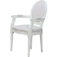 Rokoko Amaretta Esszimmerstuhl mit Armlehne - Antik Weiß - Stühle für Erwachsene im antiken Stil, gepolstert mit beigem Leinenstoff und komfortablen Armlehnen. Ideal für ein stilvolles Esszimmer.