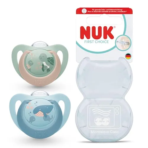 NUK First Choice Baby Schnuller | 18-36 Monate | Orthodontische Schnuller | Beruhigt 99% aller Babys** | Schildkröte/Wal | 2 Stück