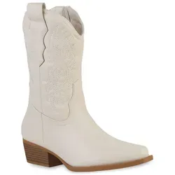 VAN HILL Damen Leicht Gefütterte Cowboy Boots Schuhe 839572, Farbe: Beige, Größe: 37 - Beige - 37