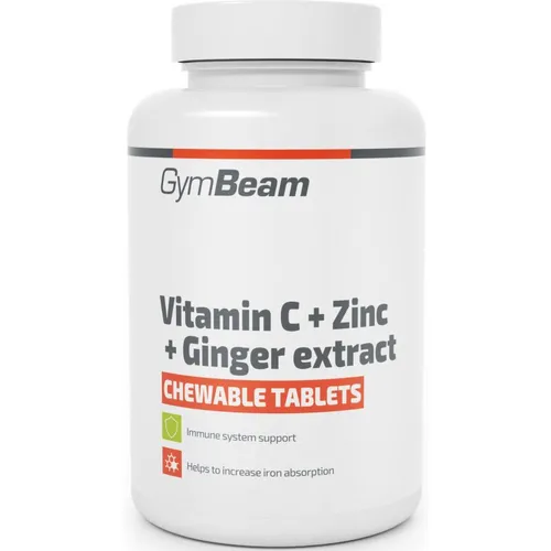 GymBeam Vitamin C + Zinc + Ginger Extract Lutschtabletten zur Unterstützung des Immunsystems, für schönes Haar, feste Nägel, tolle Haut und gesunde Zähne 90 TABL