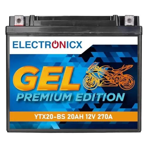 Electronicx YTX20CH-BS GEL Motorradbatterie 12V 20Ah 270A - wartungsfreie, versiegelte, vibrationsfeste und kompakte Starterbatterie. Ideal für Quad, Roller, ATV und Motorrad - sofort einsetzbar.