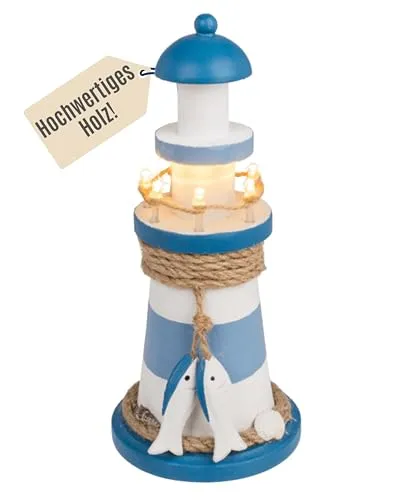 Out of The bkze Holz Leuchtturm mit LED in blau von Out of the blue