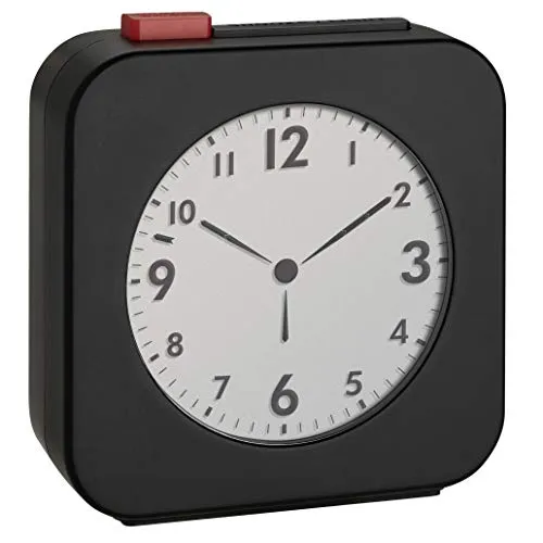 TFA Dostmann Funk-Wecker, 60.2555.01, mit LCD Display mit analoger Zeitanzeige, ideal als Reisewecker, Weckalarm, schwarz/rot, Kunststoff, (L) 72 x (B) 27 x (H) 77 mm