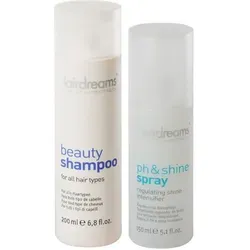 Hairdreams Haarpflege-Set Beauty Shampoo + ph&shine Spray, 2-tlg. für Echthaarverlängerungen - Shampoos für schonende Reinigung und Pflege von Echthaarverlängerungen. Verbessert die Haarstruktur und sorgt für Glanz und Geschmeidigkeit.