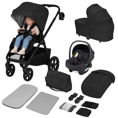 Lionelo Kinderwagen Carmine 3in1 mit Autositz i-Size & Buggy - Schwarz - Vielseitiger 3-in-1 Kinderwagen mit Autositz und Babywanne. GravelTech-Räder sorgen für sanftes Fahren auf jedem Untergrund. Komfortable Federung und panoramische Belüftung bieten optimalen Komfort für dein Kind.