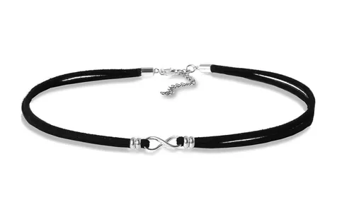 Choker Halskette Kreis | Unendlichkeit | Herz aus Sterling Silber 925 - Ketten für Damen, aus hochwertigem 925er Sterling Silber und schwarzem Velourleder, individuell verstellbar von 33 cm bis 38 cm, perfekt als Geschenk für besondere Anlässe.