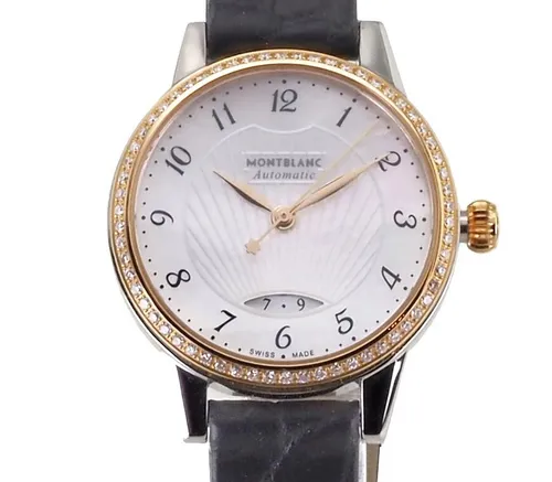 Montblanc Damen Uhr Boheme Steel Collection 116500 mit Diamanten - Luxus-Armbanduhr für Damen mit elegantem Design und hochwertigem Diamantbesatz. Schweizer Präzision trifft auf stilvolle Ästhetik – ideal für besondere Anlässe und den täglichen Gebrauch.