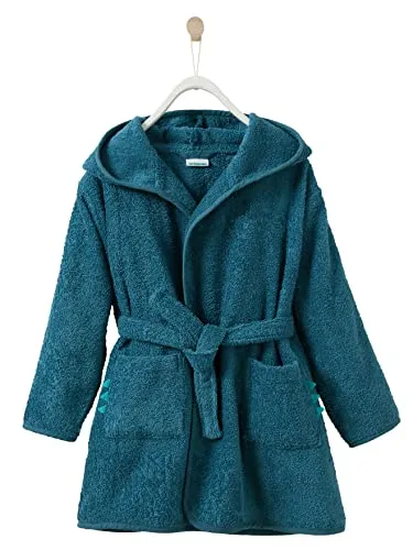 Vertbaudet Kinder Bademantel, Dino-Kostüm blau 128 - Kuscheliger Bademantel im Dino-Design mit Kapuze, elastischem Gürtel und zwei praktischen Taschen – ideal für kleine Abenteurer nach dem Baden oder Schwimmen.