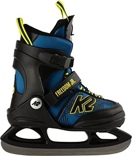 K2 Unisex Jugend Freedom Ice Eishockey Schlittschuhe, Blue_Yellow, Größe 32 - Schlittschuhe mit hoher Knöchelstütze und herausnehmbarer Sohle, ideal für sicheren Halt und Komfort beim Eishockeyspielen.