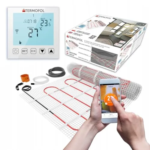 Termofol Set Heizmatte mit Thermostat WiFi - Elektrische Fußbodenheizung fur Badezimmer, Wohnzimmer und Küche - Heizfolie mit Heizkraft 150W/m2 - Oberfläche 3,5 m² - Mit digitalem Heizungsthermostat