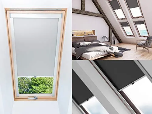 DACHFENSTERROLLO Thermo VERDUNKELND für VELUX Fenster - Seitenzug- & Springrollos, einfache Montage, 90% Verdunklung mit PZH-zertifiziertem dreilagigen Stoff, perfekt für Velux Fenster Baujahr 1972-2022.