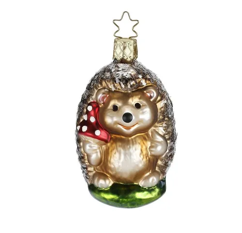 INGE-GLAS® Christbaumschmuck Igel 9cm aus Glas - Hübscher Weihnachtsbaumanhänger in Igel-Form, mundgeblasen und handbemalt. Ideal für eine märchenhafte Weihnachtsdeko oder als originelles Geschenk für Tierliebhaber.