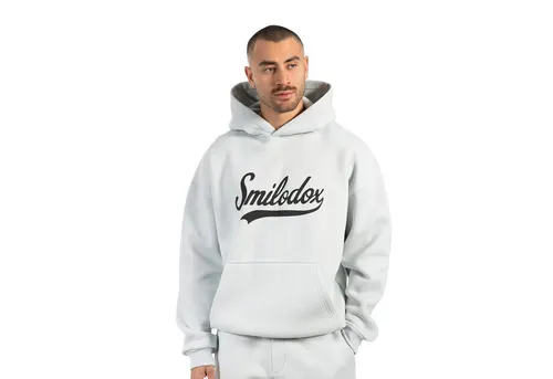 Smilodox Hoodie Lorik - Oversize Kapuzenpullover mit Frontprint - Weicher und flauschiger Hoodie in Hellgrau, ideal für den Alltag und Streetstyle. Mit praktischer Kängurutasche und komfortablem Oversize-Schnitt.