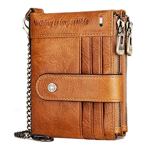 Echte Leder Geldbörse Herren mit RFID Schutz und Kette - Herren-Geldbörse aus hochwertigem Rindsleder mit 19 Kartenfächern und RFID-Schutz. Ideal für modebewusste Männer, kommt in edler Geschenkschachtel.