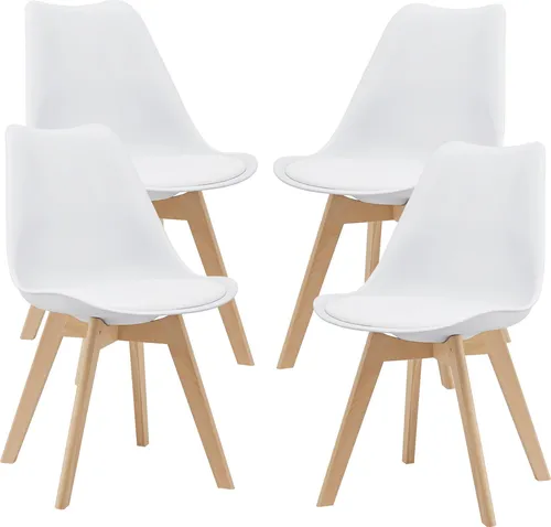 Esszimmerstuhl ’Fläten’ 4er Set – Polsterstuhl Kunstleder Weiß - Esszimmerstühle im 4er-Set, ideal für gemütliche Mahlzeiten. Pflegeleichtes Kunstleder und stabiler Stand – perfekt für jedes Zuhause!