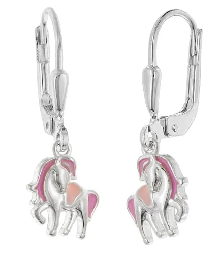 trendor Kinder-Ohrringe Silber 925 Pferde-Ohrhänger liebevoller Ohrschmuck für Mädchen, wunderschöne Geschenkidee, 28499