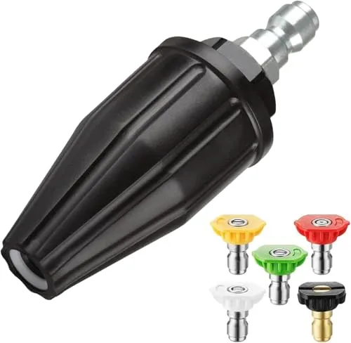 YAMATIC Hochdruckreiniger-Tipps, Turbo-Düse, 360° drehbarer Sprühsprüh-Turbo mit 5 Sprühdüsen, 3000 PSI max. 3500 PSI mit 6,35 mm Schnellverbinder zur Reinigung von Ziegeln, Betonoberflächen (4,0 GPM)