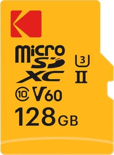 Kodak MicroSD-Karte, 128 GB, UHS-II U3 V60, hohe Geschwindigkeit, 300 MB/s, Lesen, 160 MB/s Schreiben, 4K/8K-Video, ideal für Fotografie und Videografie, inklusive SD-Adapter