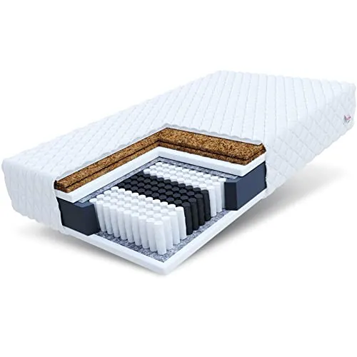 FDM MULTIHARD Multipocket-Taschenfederkernmatratze 100x200 cm Höhe 25 cm 7 Zonen Kokos Schafwolle-Füllung Härtegrad H4/H5 Waschbarer Bezug Öko-Tex Allergikergeeignet