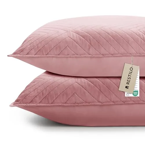 RESTILO Kissenbezug 45x45 cm 2er Set Altrosa Kissenhülle Dekorative Sofakissen Dekokissen Zierkissenbezug Ultrasonic Steppung weich für Sofa deko ideal für Wohnzimmer Schlafzimmer Softa