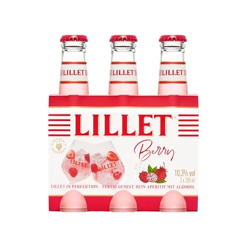 Lillet Berry, vorgemischter Drink aus Lillet Blanc, Erdbeer- & Himbeer-Aromen, fruchtiger Aperitif, aromatisiertes alkoholisches Mixgetränk, 3 x 200ml