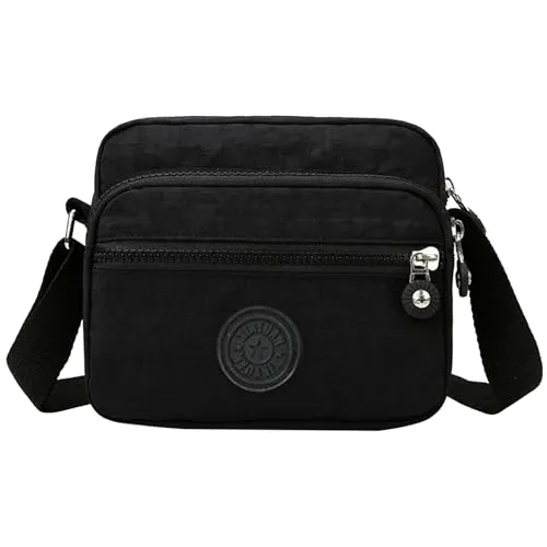 Colexy Crossbody Bag Damen Umhängetasche Moderne Taschen mit Breitem Schultergurt Leinentasche mit Abnehmbar Schultergurt u 5 fächern Geeignet für Tägliche Reisen und Reisen (Schwarz)