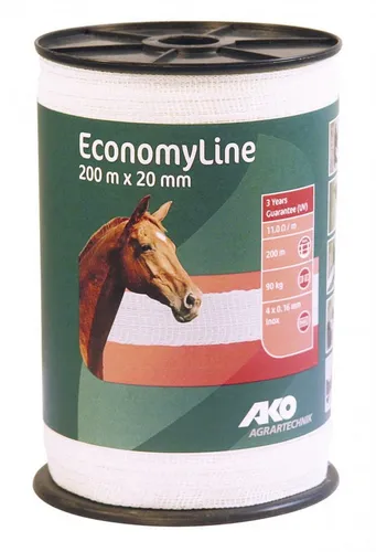Kerbl Weidenzaun EconomyLine 200 m 20 mm - 2 Stück Weidezaunband, 200 m lang, ideal für kurze Zäune. Robuste Bauweise mit 4 Leitern und einer Bruchlast von 90 kg sorgt für Sicherheit und Langlebigkeit.