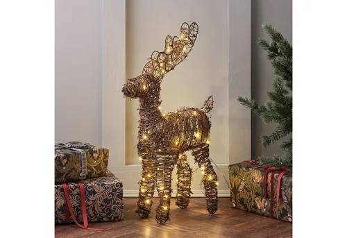Lights4fun LED Dekofigur 55cm Mini LED Rentier aus Rattan, LED fest integriert
