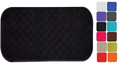 MSV Premium Duschmatte Badematte Badewannenmatte Badewanneneinlage antibakteriell rutschfest mit Saugnäpfen-Schwarz-duftet nach Rosen-ca. 36 x 65 cm-waschbar bei 60° Grad, Leinen, Black, Unique